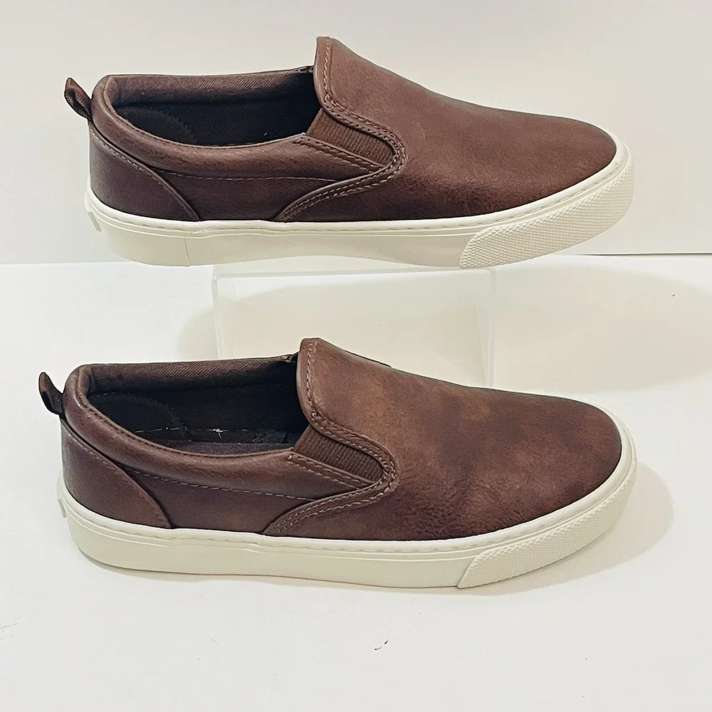 Old Navy Faux‎ Leather Youth Boy Slip On Brown Loafers Size 3